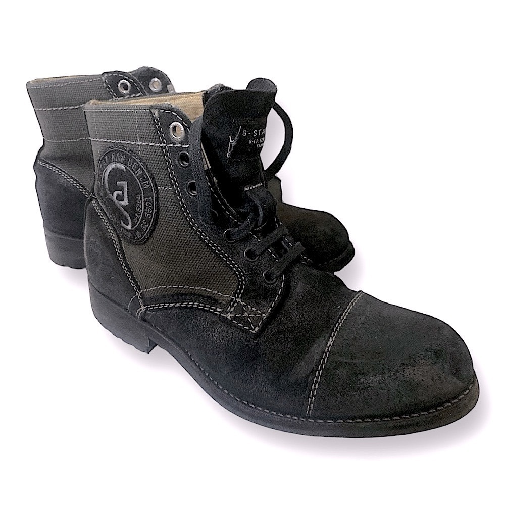 G-STAR RAW Denim & Suede Leather Tie-Up Boots Mens 7 Black Style GS11036…Grunge